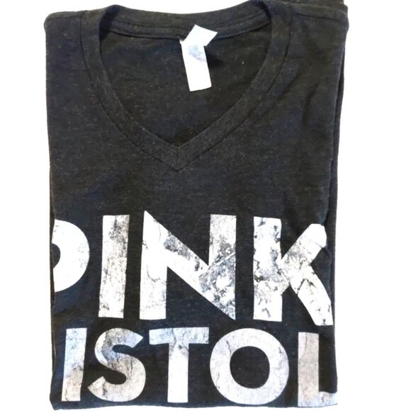 Graphic PIMATEE Pima Cotton V-Neck Short Sleeve T-shirt Top, "PINK PISTOL", M - Picture 15 of 15